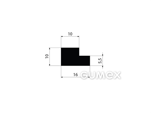 Gumový profil tvaru "L", 10x16/5,5mm, 60°ShA, NBR, -40°C/+70°C, čierny